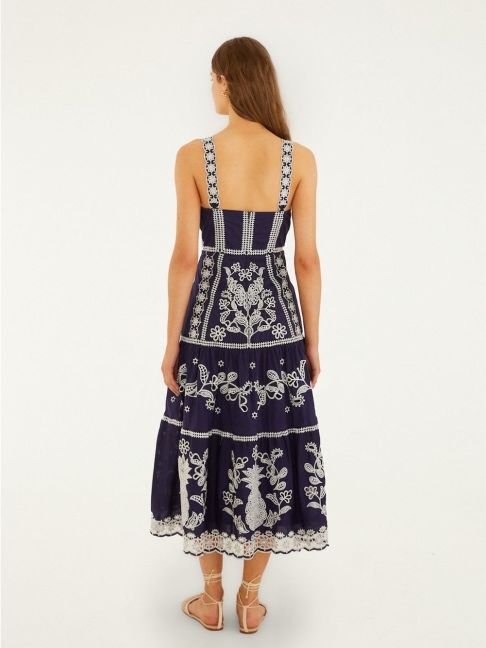 FARM Rio Blue Richelieu Embroidered Midi Dress Size Medium NWT - Picture 2 of 16
